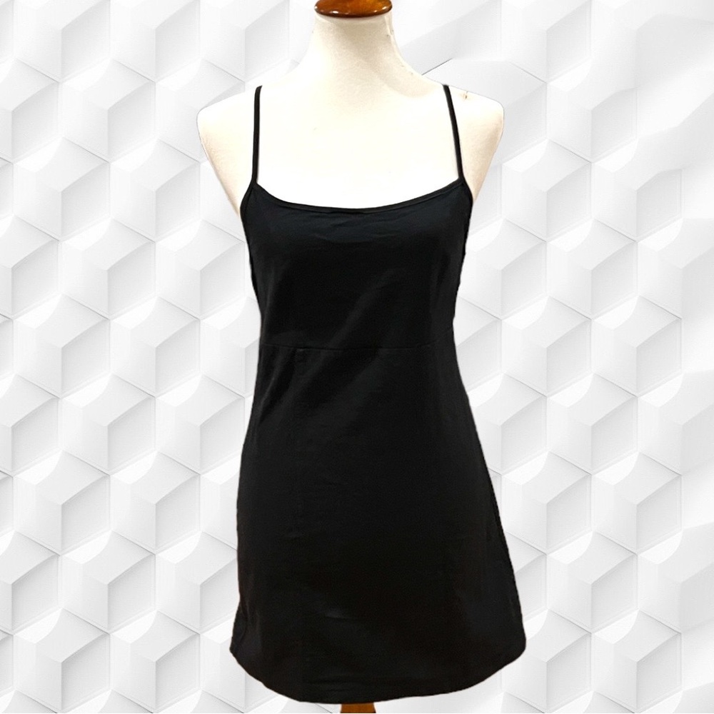 L. A. HEARTS linen spaghetti straps square neckline black mini dress Sz M